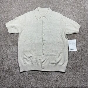 Buck Mason Mens Natural Cotton Short Sleeve Button Polo Cardigan Sweater Medium